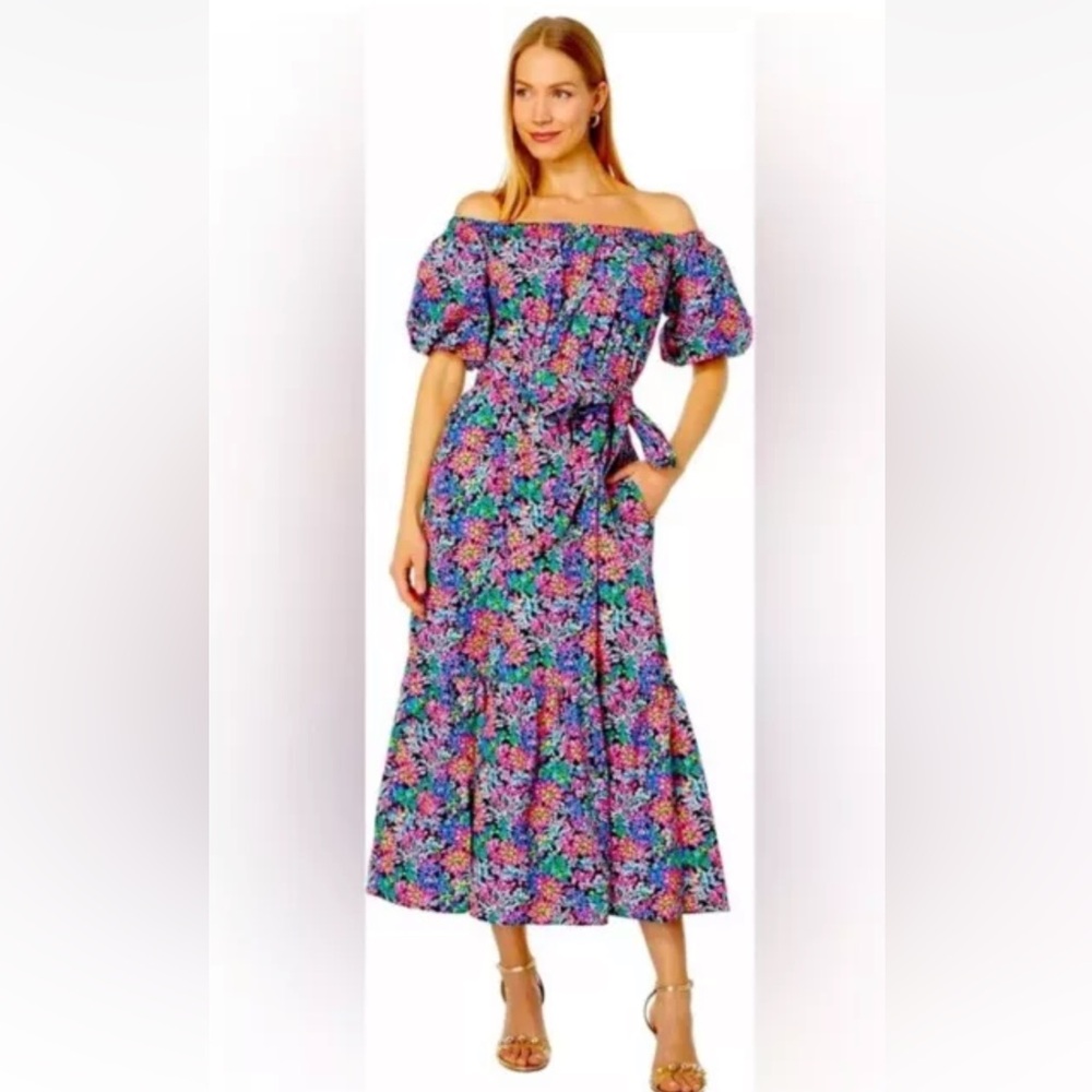 NEW‎ WITHOUT TAGS LILLY PULITZER TAMIE OFF SHOULDER FLORAL MIDI DRESS